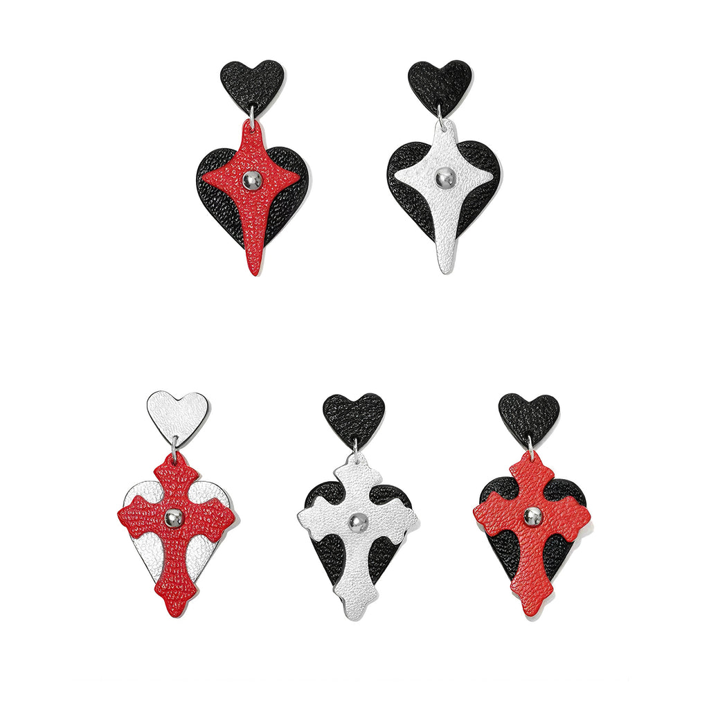 Eros Descends French Sully Goatskin Baroque Cross Heart Drop Earrings