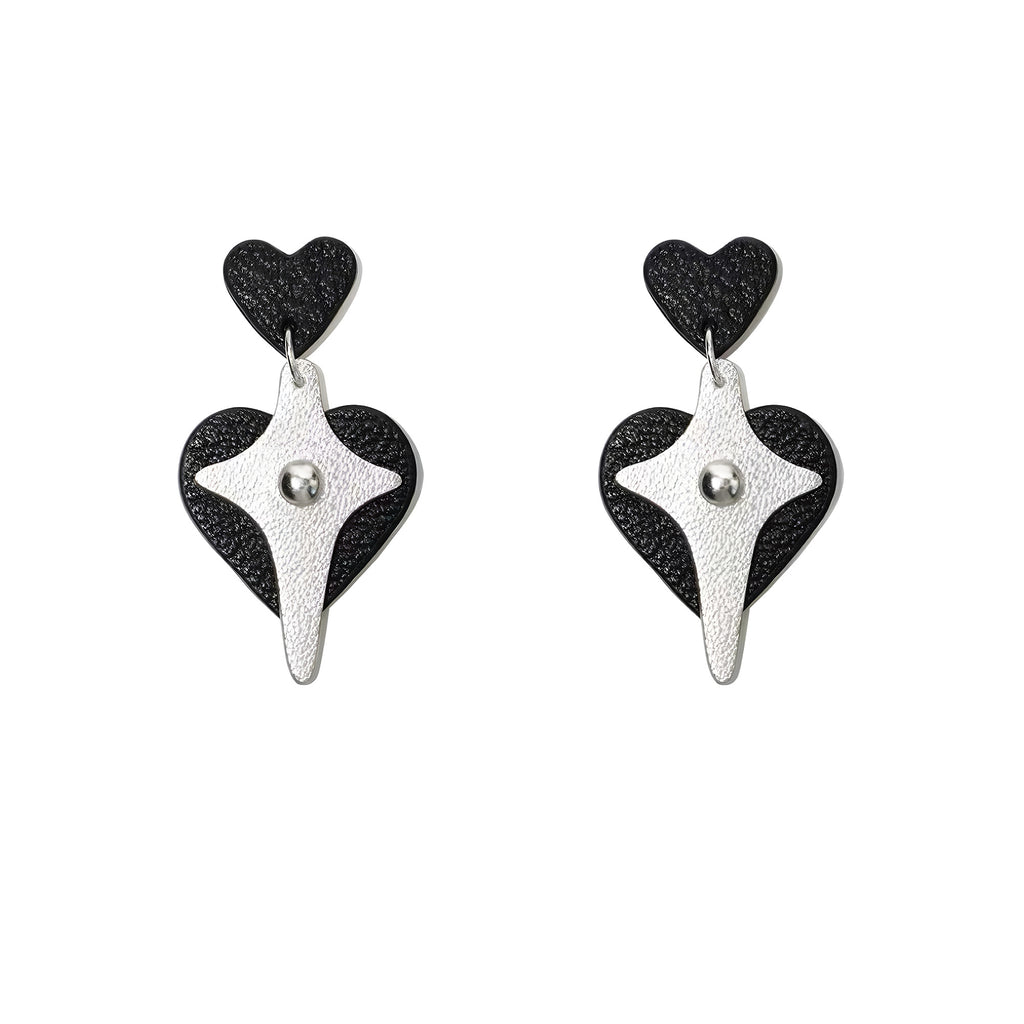 Eros Descends French Sully Goatskin Baroque Cross Heart Drop Earrings