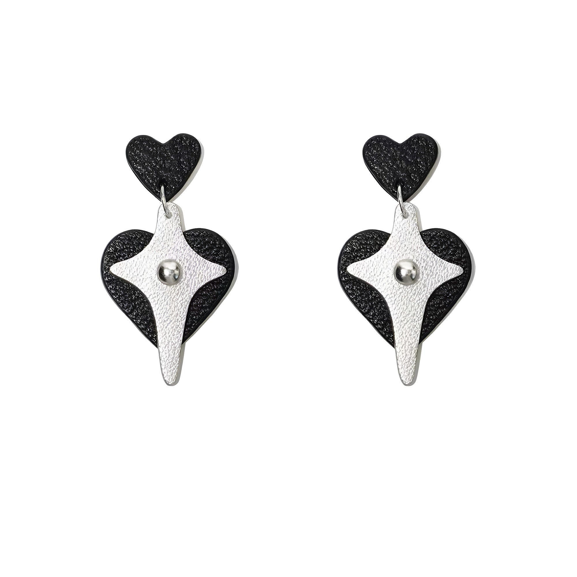 Eros Descends French Sully Goatskin Baroque Cross Heart Drop Earrings