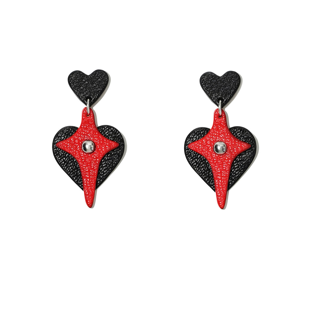 Eros Descends French Sully Goatskin Baroque Cross Heart Drop Earrings