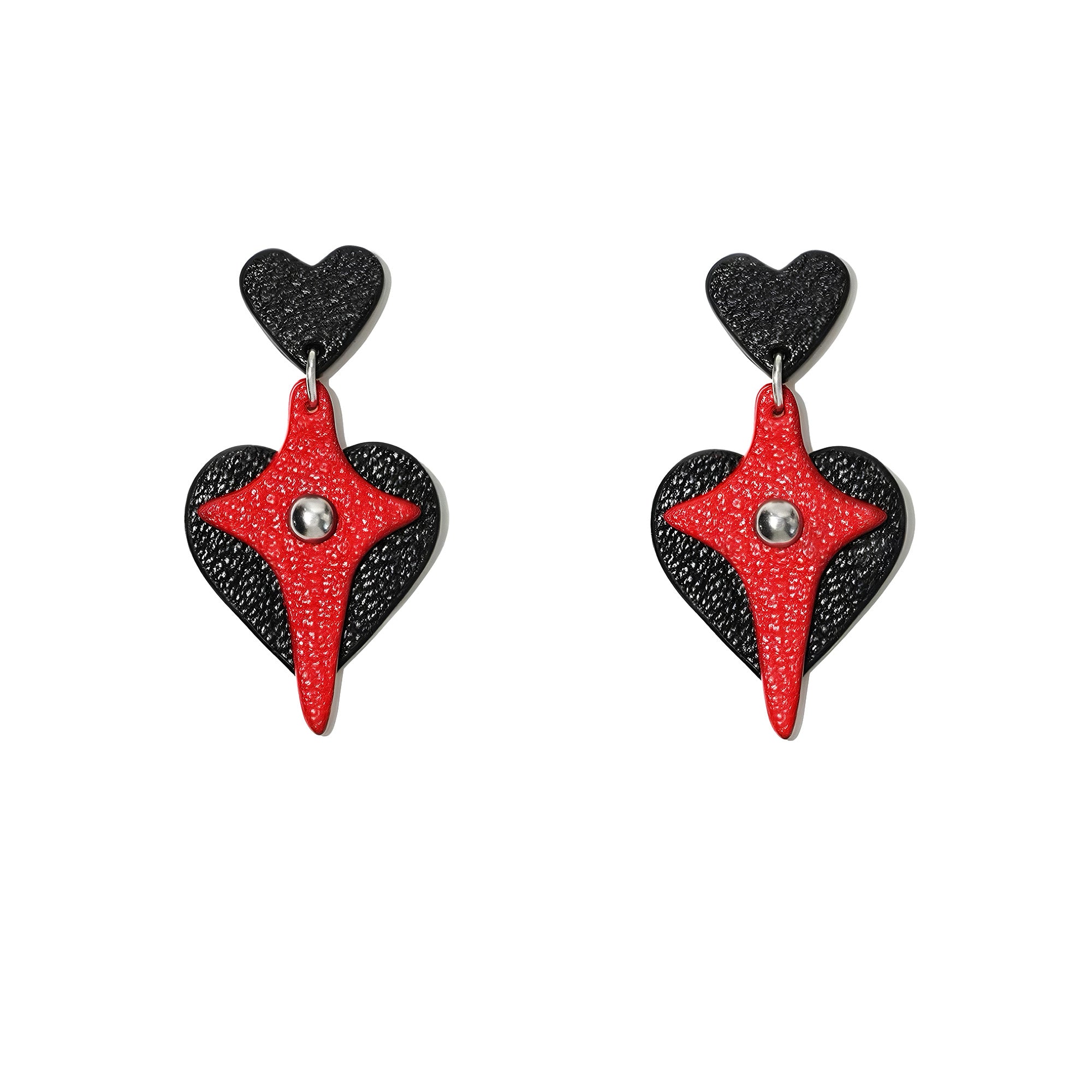 Eros Descends French Sully Goatskin Baroque Cross Heart Drop Earrings