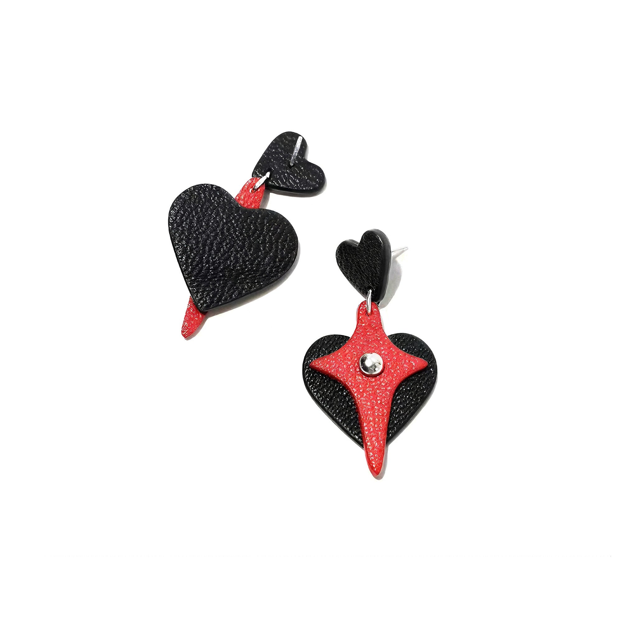 Eros Descends French Sully Goatskin Baroque Cross Heart Drop Earrings